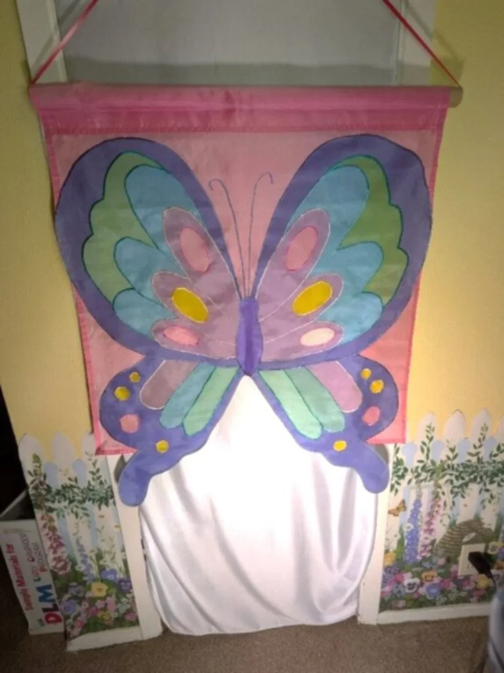 Pastel Butterfly Applique House Flag Nursery Bedroom Wall Decor Baby shower Girl